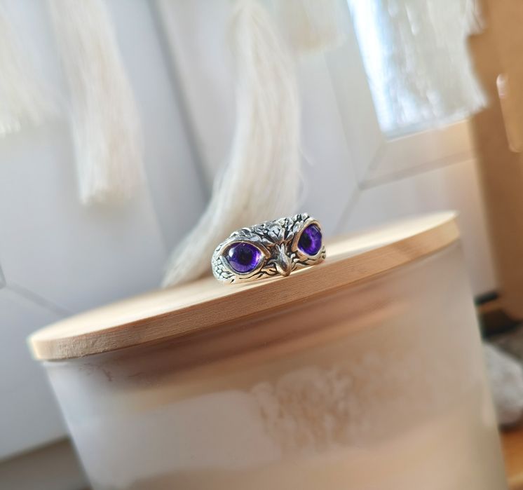 Pierścionek regulowany oczy sowa