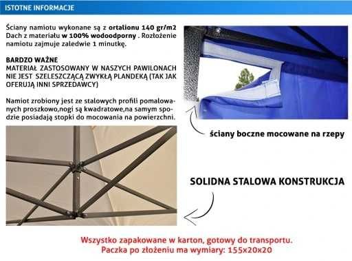 Namiot Ekspresowy, 3x4 m PREMIUM Stal 40mm, 3 ściany boczne, czerwony