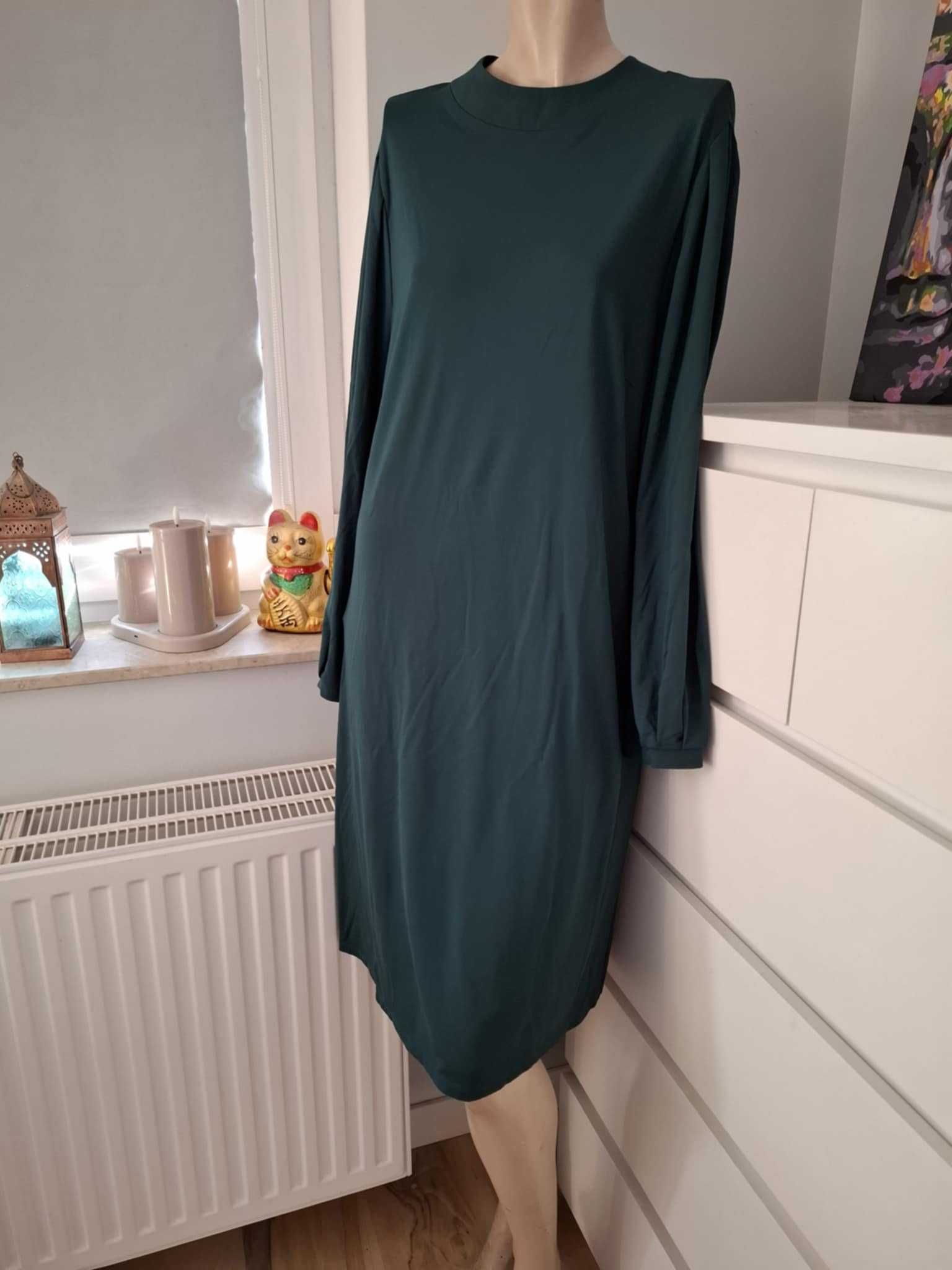 XXXL 46 Bodyflirt 61% wiskoza ciemnozielona sukienka zielony butelkowy