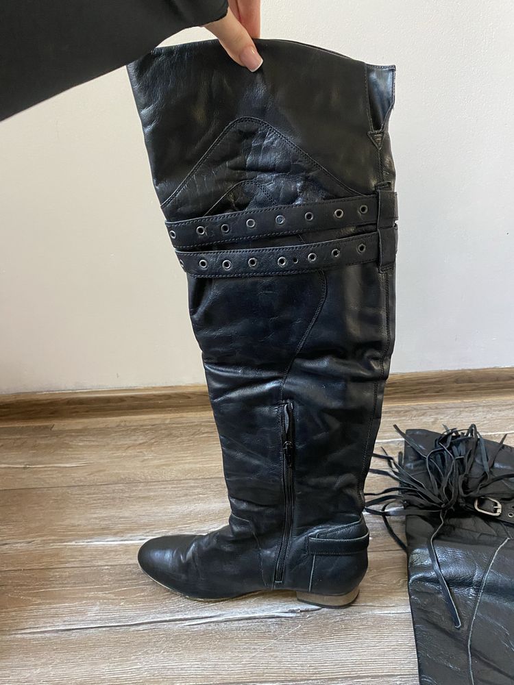 Kozaki za kolano wysokie skorzane buty na festiwal fredzle
