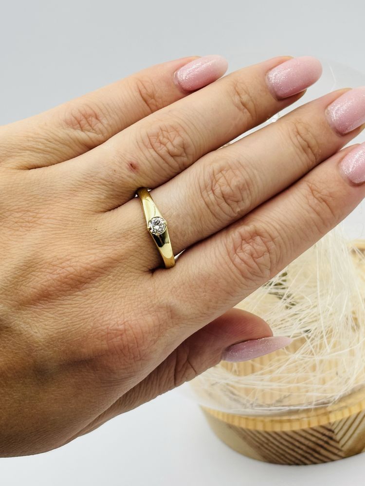 Pierścionek Złoty z Brylantem 585/14k 0.32ct roz20 Certyfikat