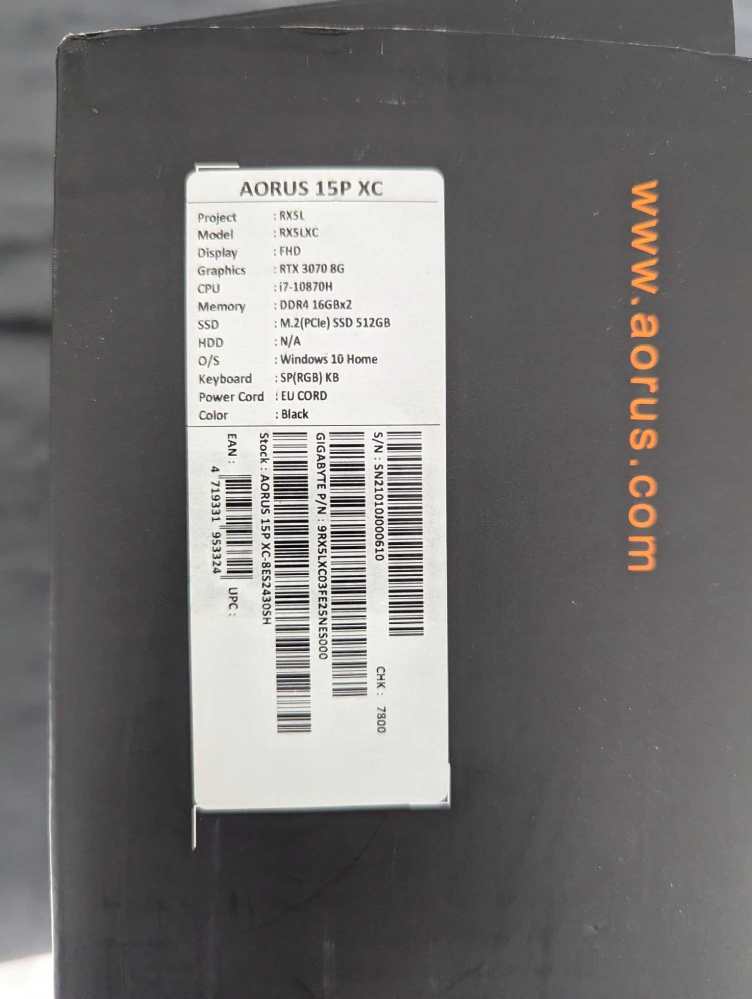 Potężny Laptop Biurowy AORUS 15P XC (Uszkodzony Układ Graficzny)