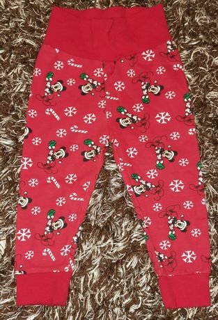Disney spodnie czerwone legginsy świąteczne Mikie 80/9-12 bawełniane