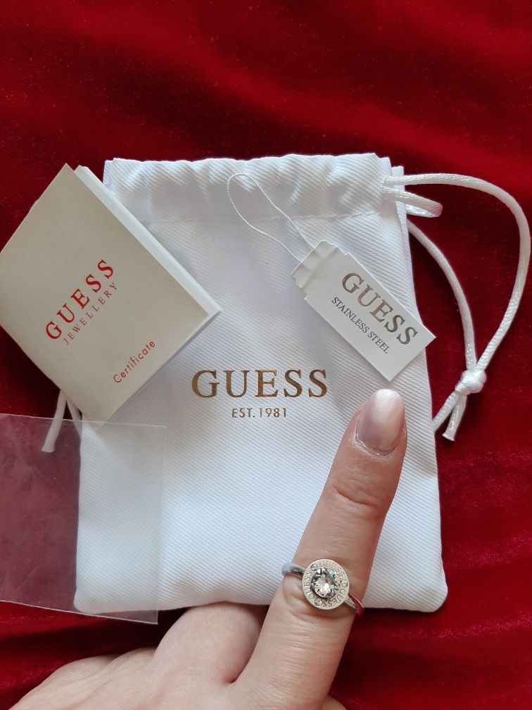 Pierścionek guess all around you 58 18,1 mm nowy stal srebrny cyrkonie