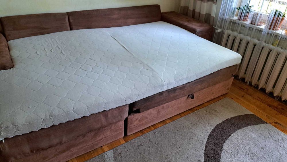 Kanapa narożna z funkcją spania, łóżko duże, sofa z barkiem wysuwanym