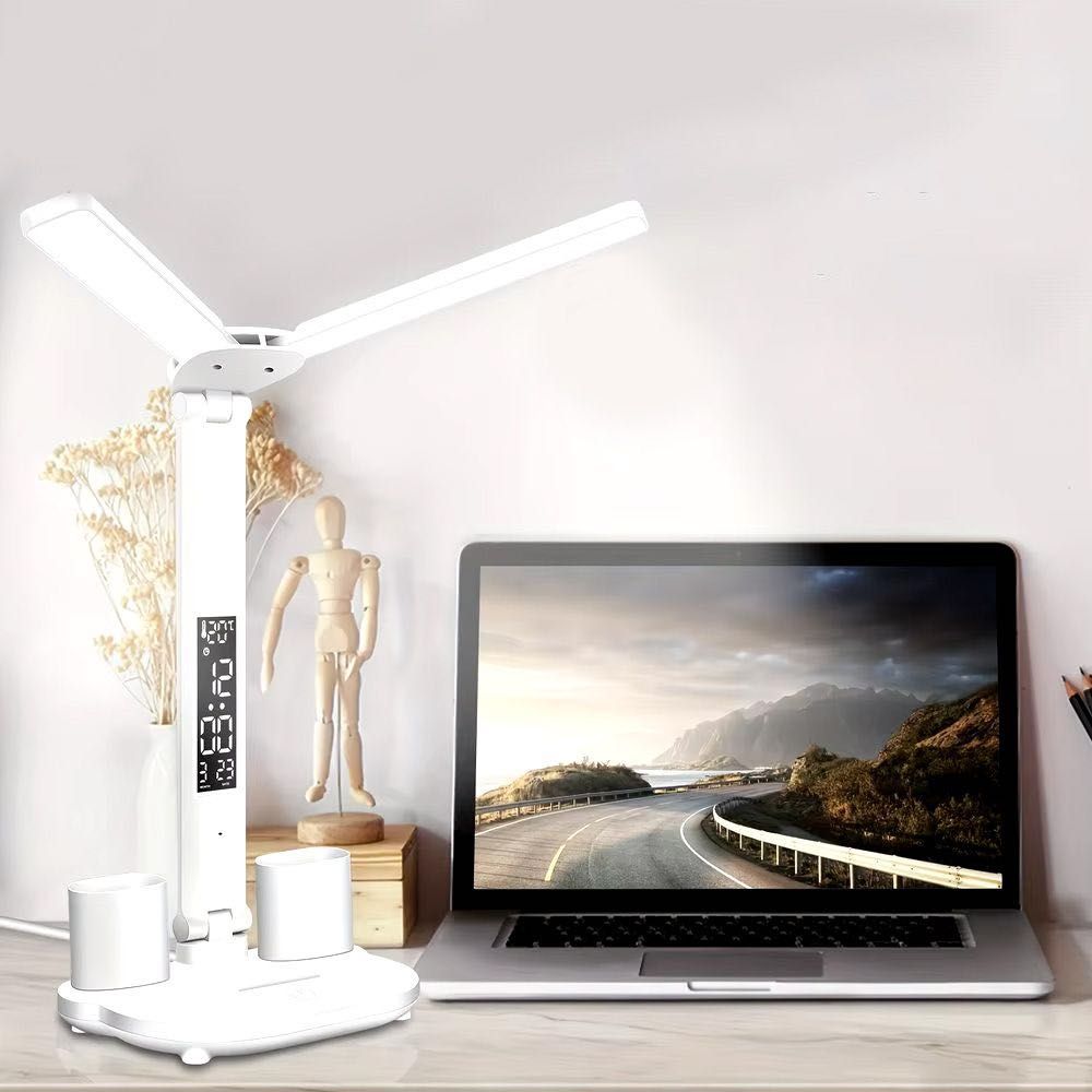 Подвійна настільна лампа з дисплеєм та USB, на акумуляторі