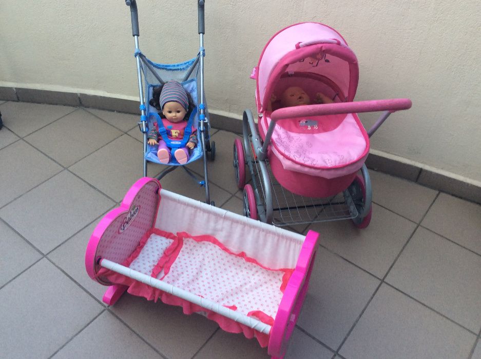 Wózek dla lalki, kołyska, spacerówka- komplet dla dziewczynki
