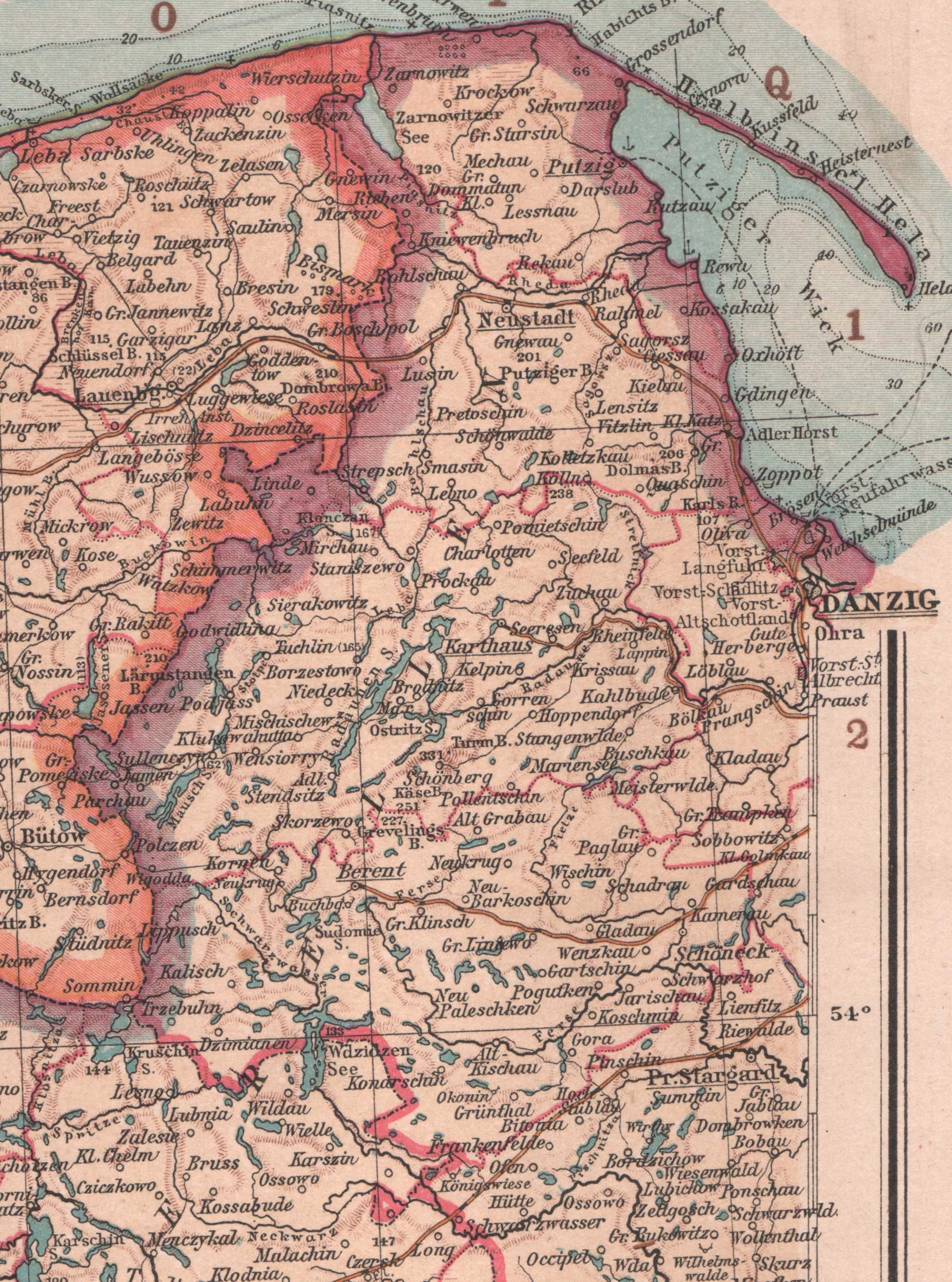 Pomorze Wielkopolska Ziemia Lubuska Duża efektowna mapa 1893 r. autent