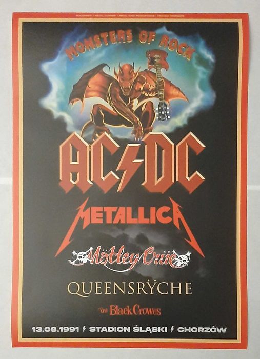 Monsters Of Rock 1991 Chorzów ACDC, Metallica, Motley Crue plakat