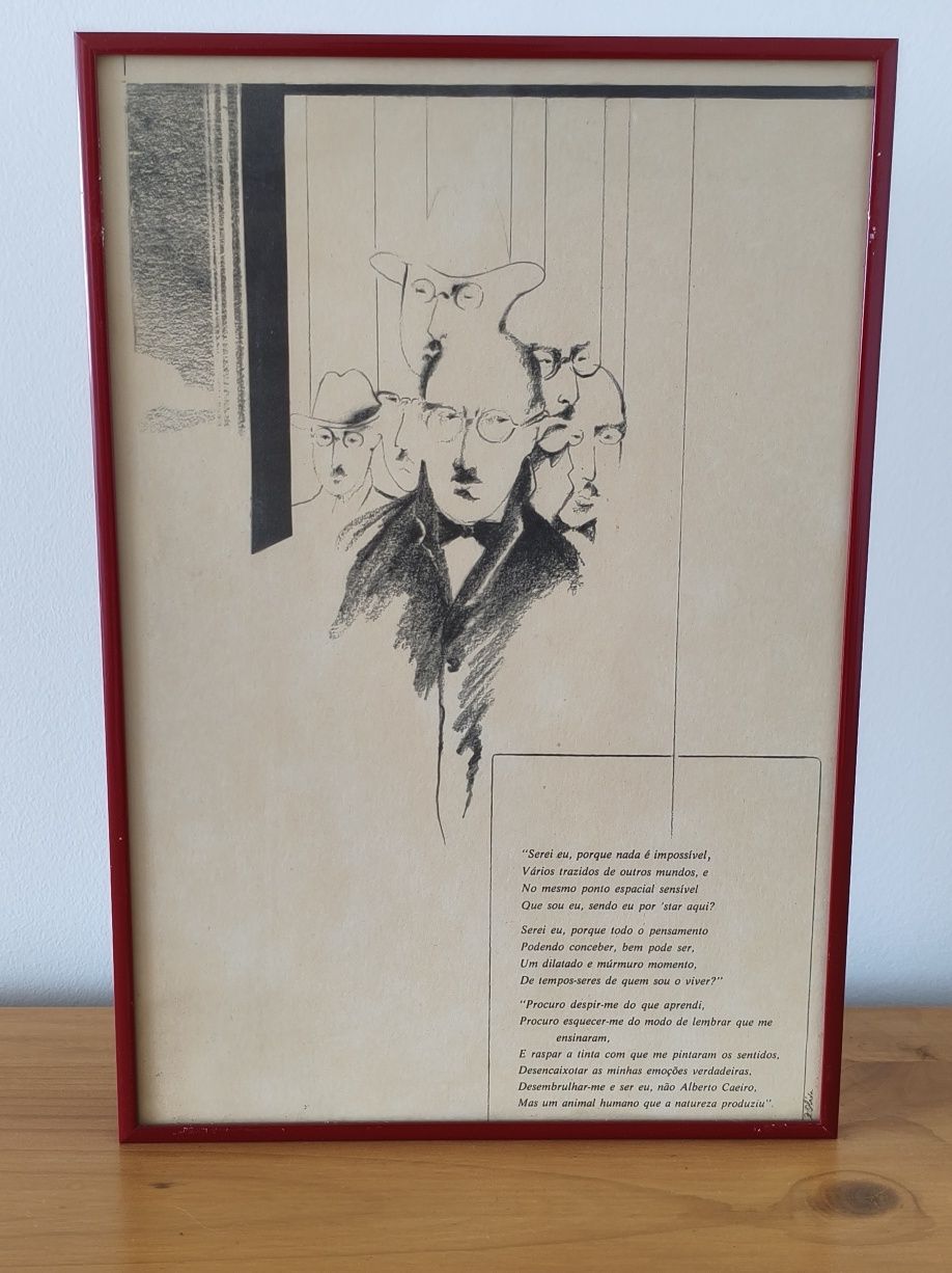 Quadro/Moldura Desenho e Poema Fernando Pessoa