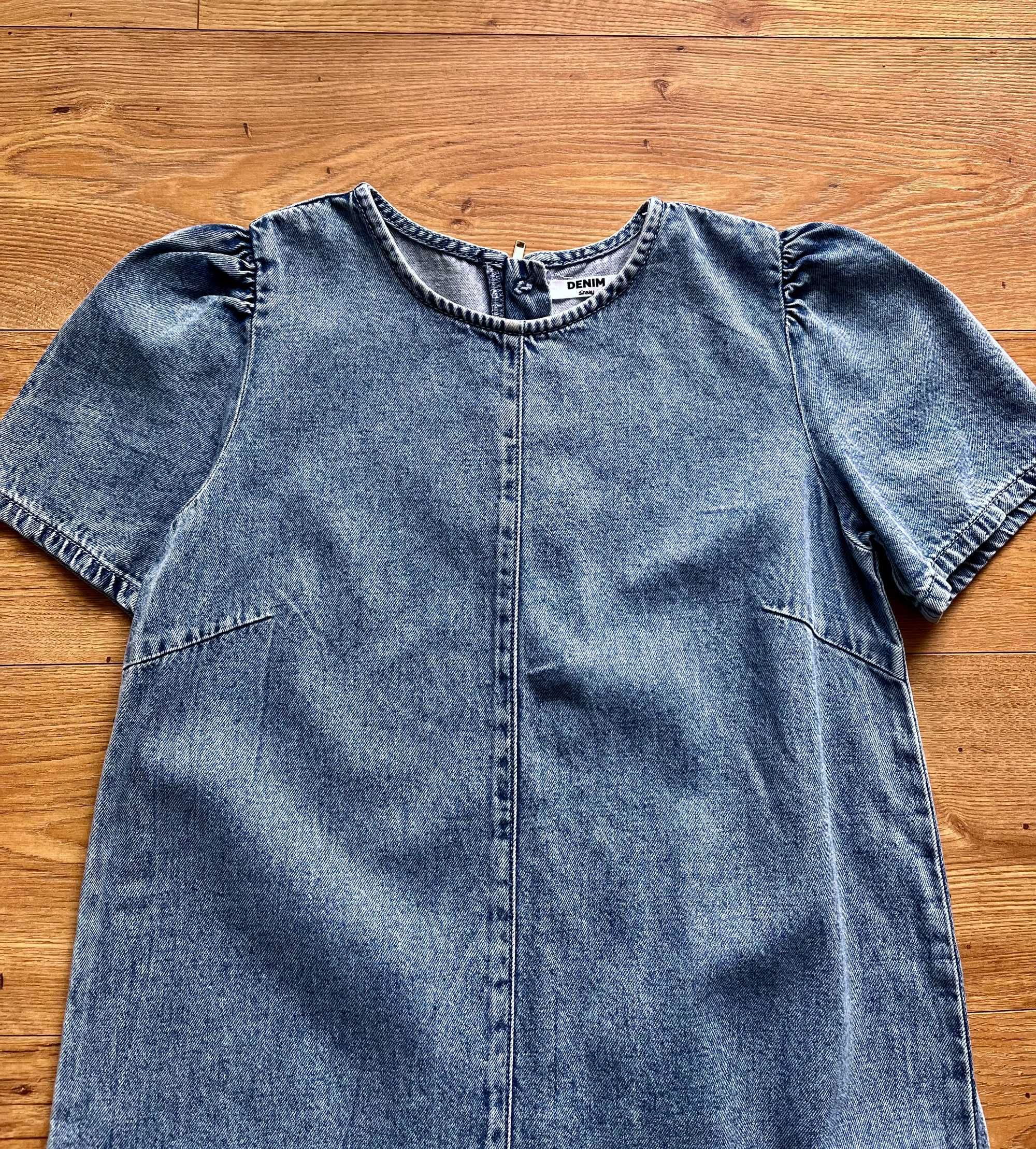 Sukienka Sinsay 36 S jeans jeansowa niebieska bufki krótki rękaw