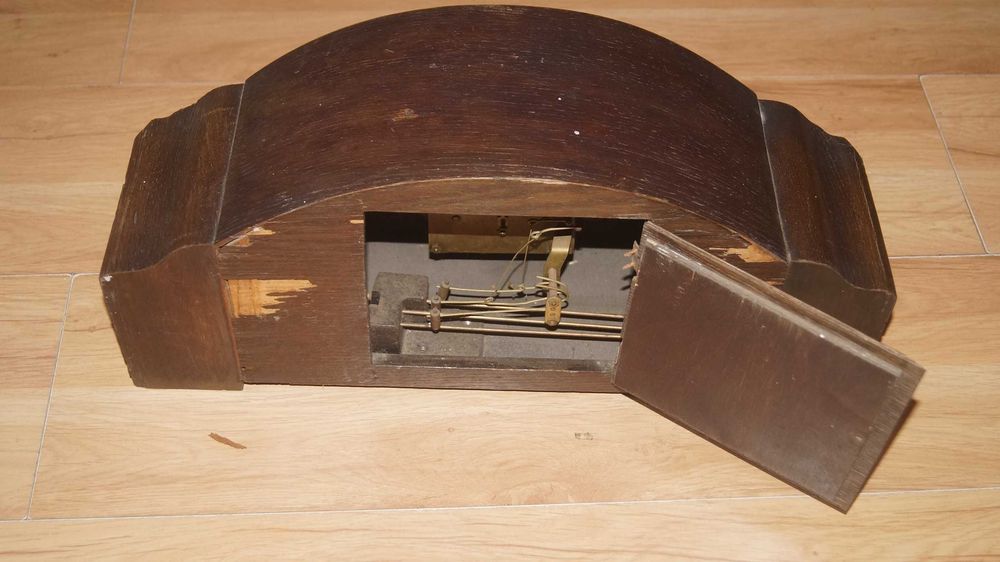 Zegar kominkowy drewniany antyk vintage oryginał stan jak na foto