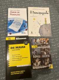 livros amor de perdição, o principezinho, os maias e romeu e julieta.