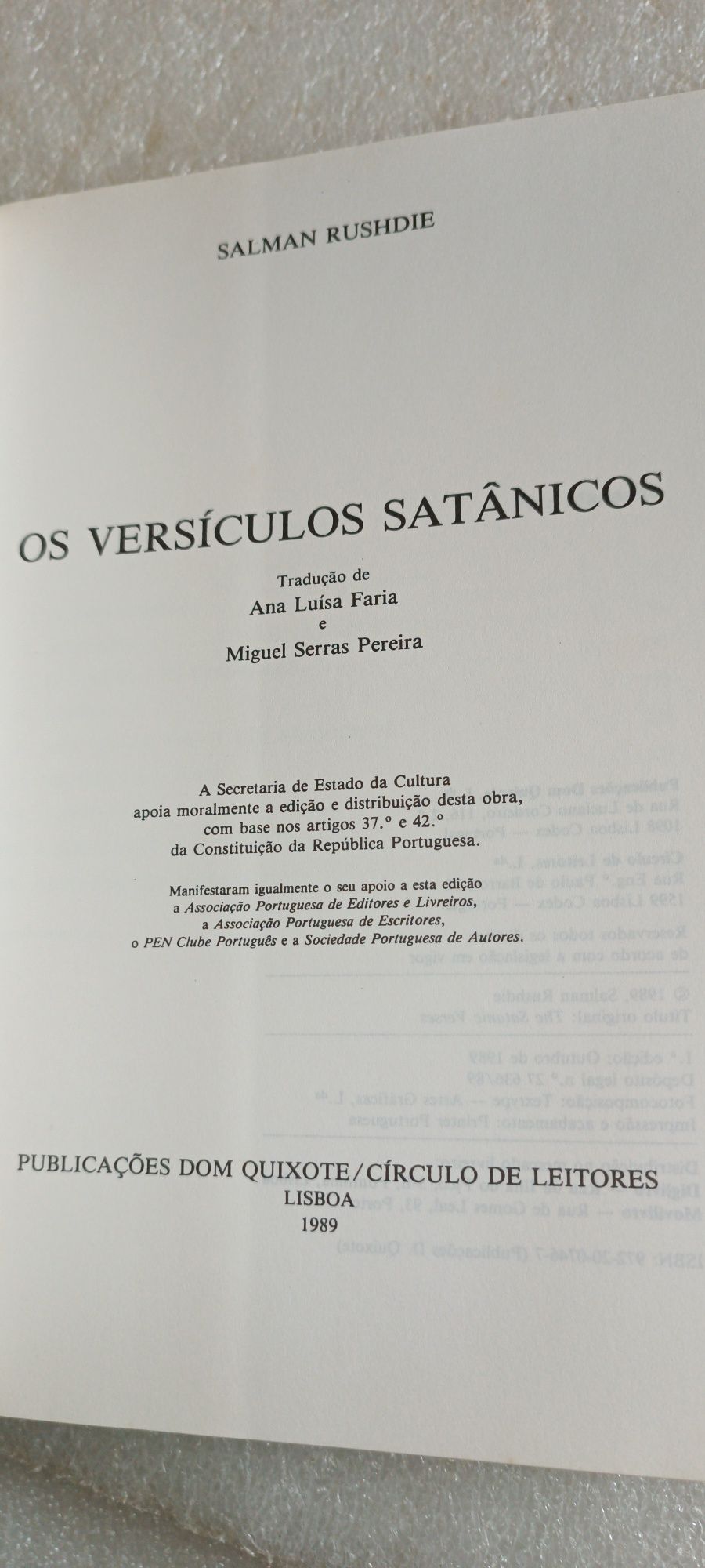 Livro Versículos Satânicos de 1989