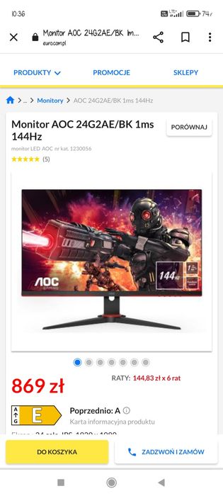 Monitor AOC 24G2AE/BK 1ms 144Hz