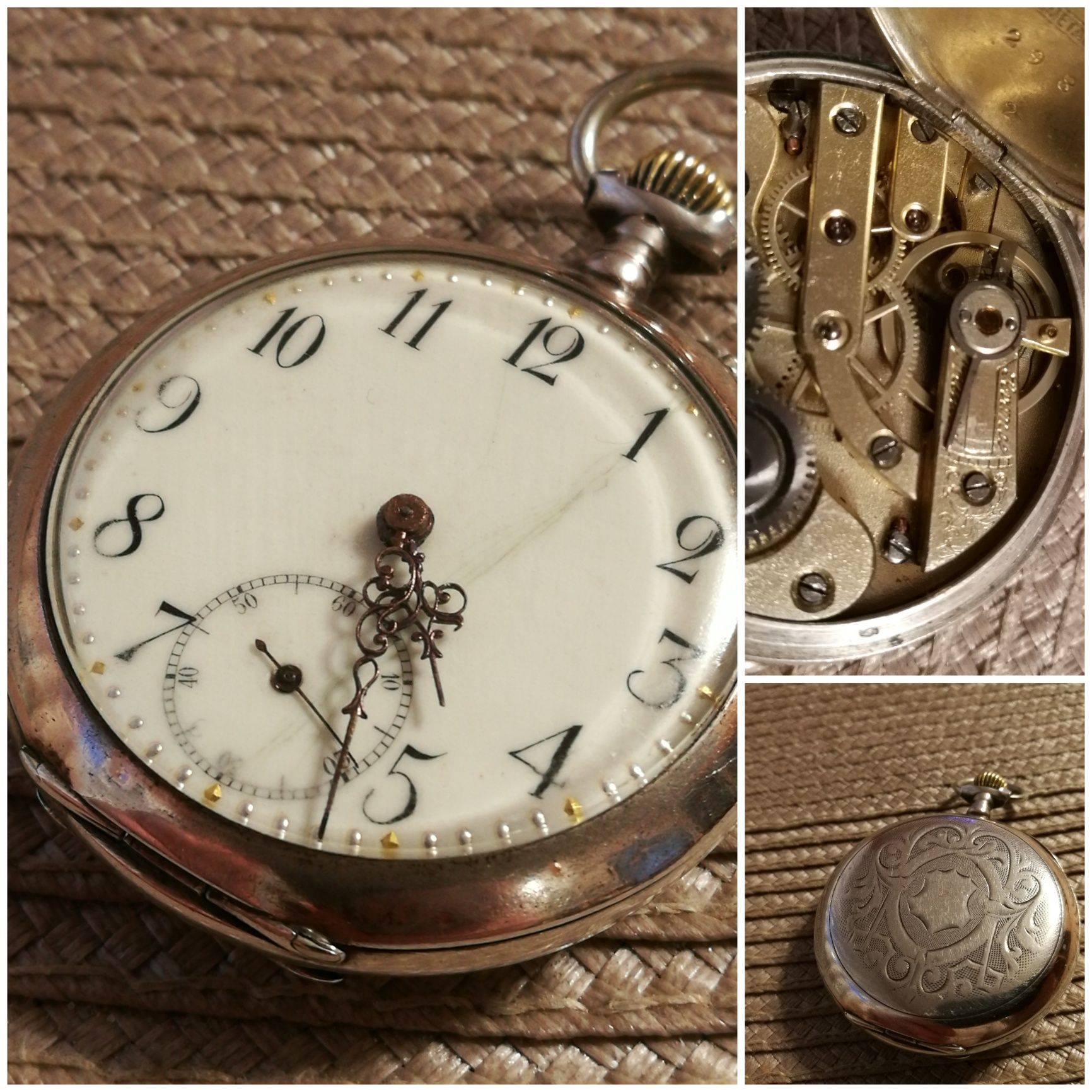Srebrny zegarek kieszonkowy Remontoir cylinder 10rubis XIX/XX wiek