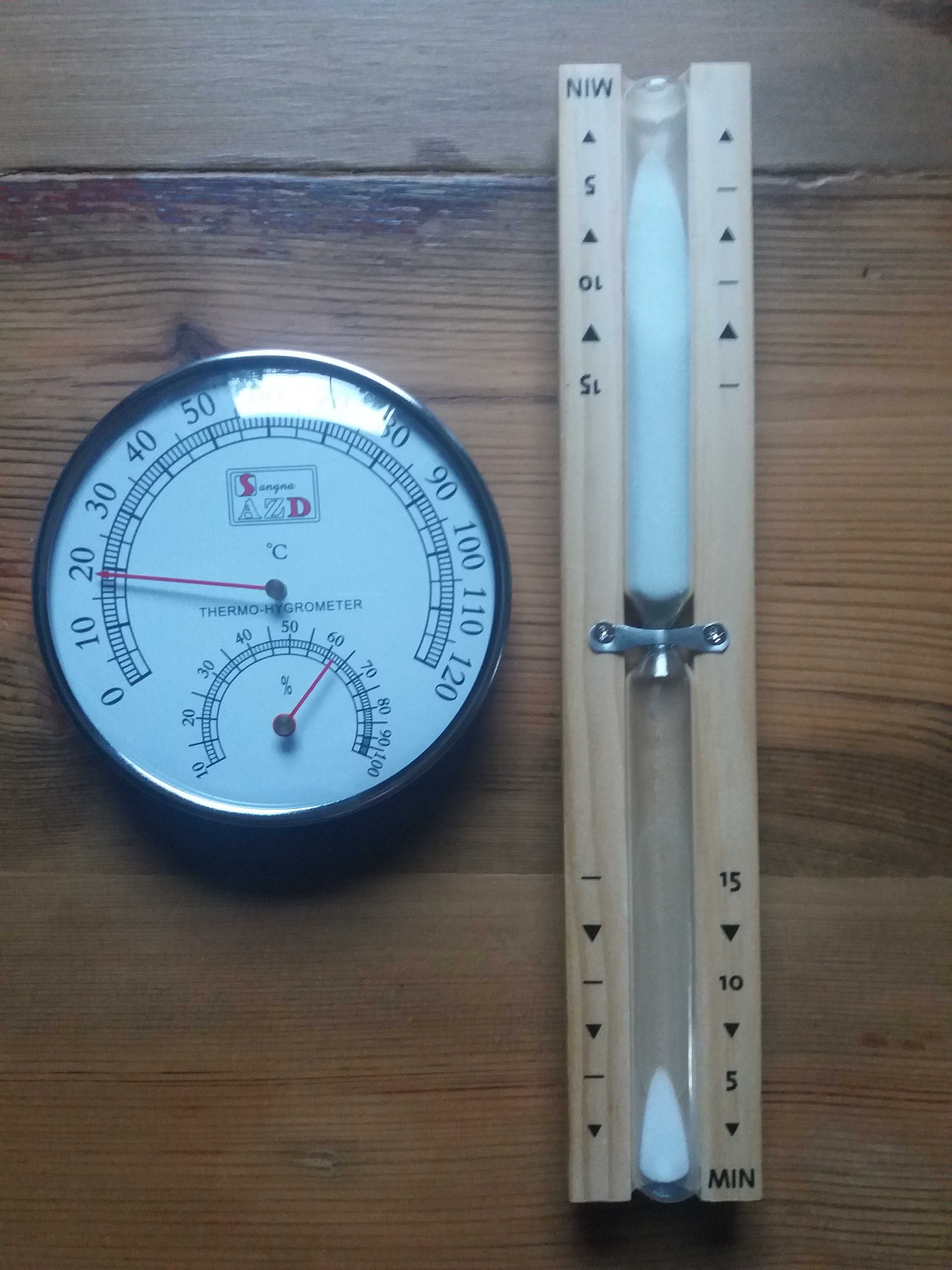 Zestaw akcesoriów do sauny, klepsydra termometr sauna