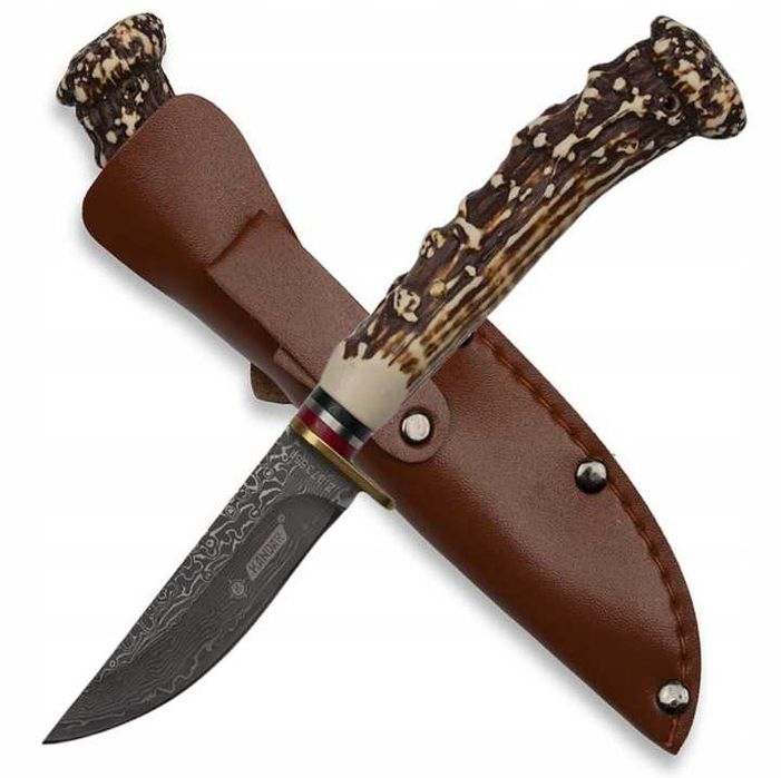 Klasyczny Sztylet Nóż Myśliwski Rękojeść Poroże + Pokrowiec