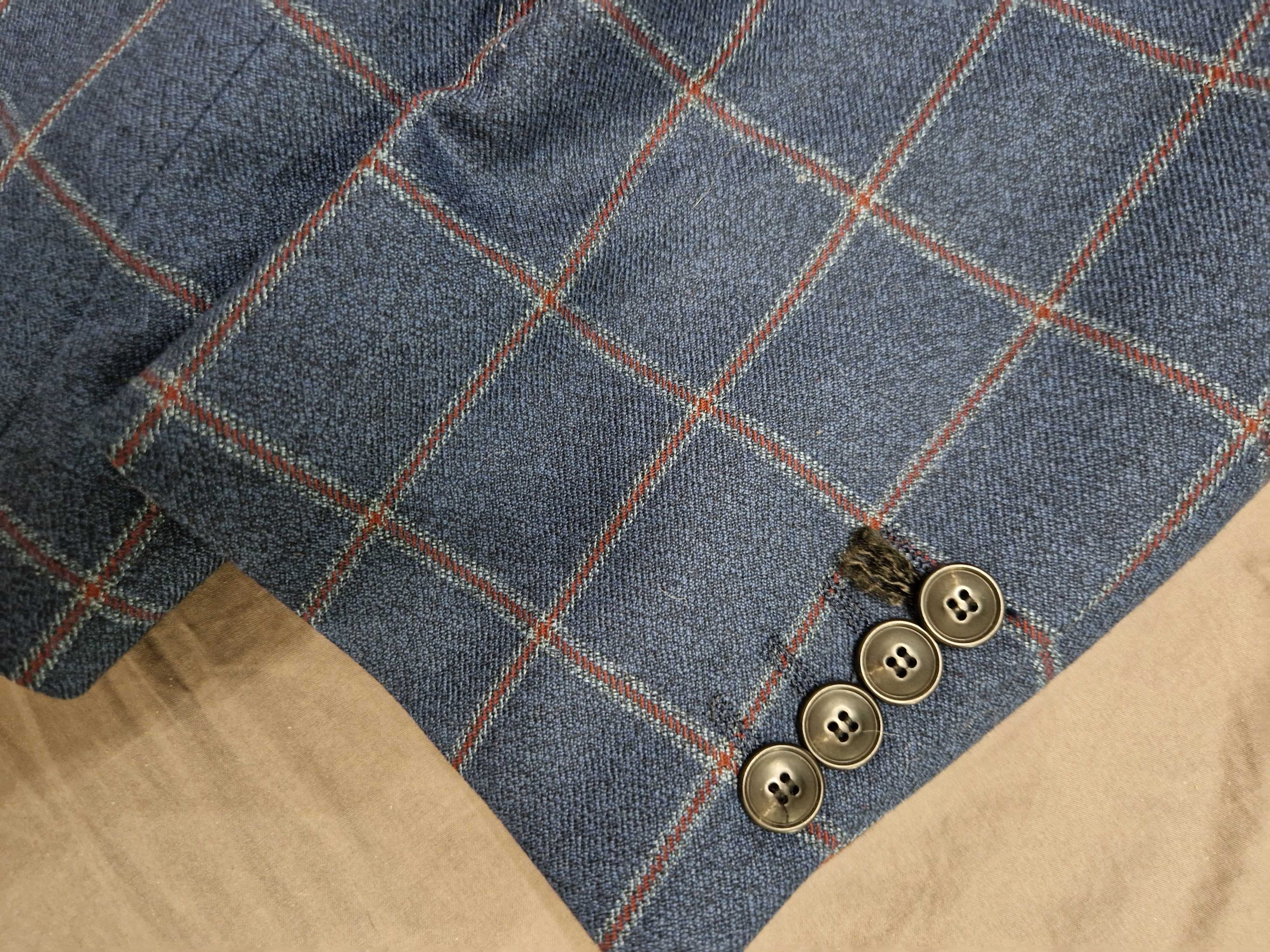 Marynarka Lancerto 176/108, 80% wełny, granat czerowo-szara krata L/XL