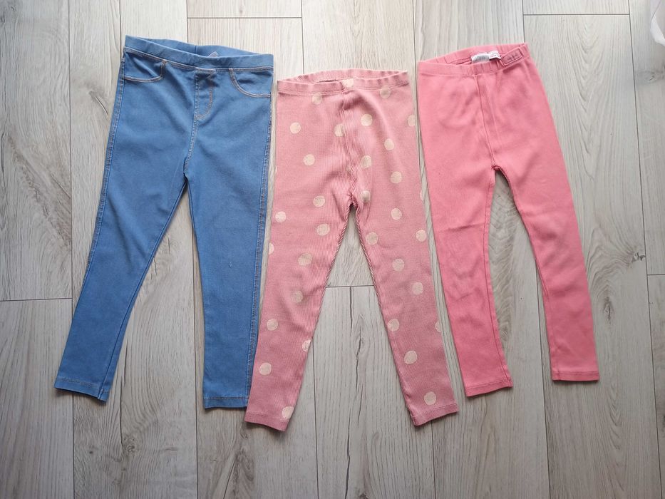3 pary legginsów Zara rozmiar 110, wady