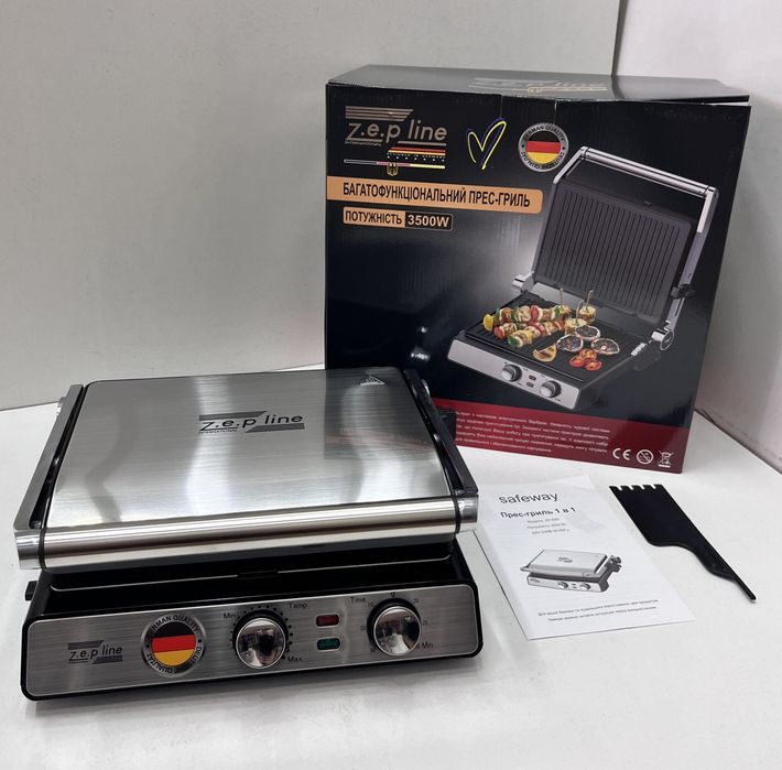 Прижимной электрический гриль 3500 Вт Zepline со съемными пластинами