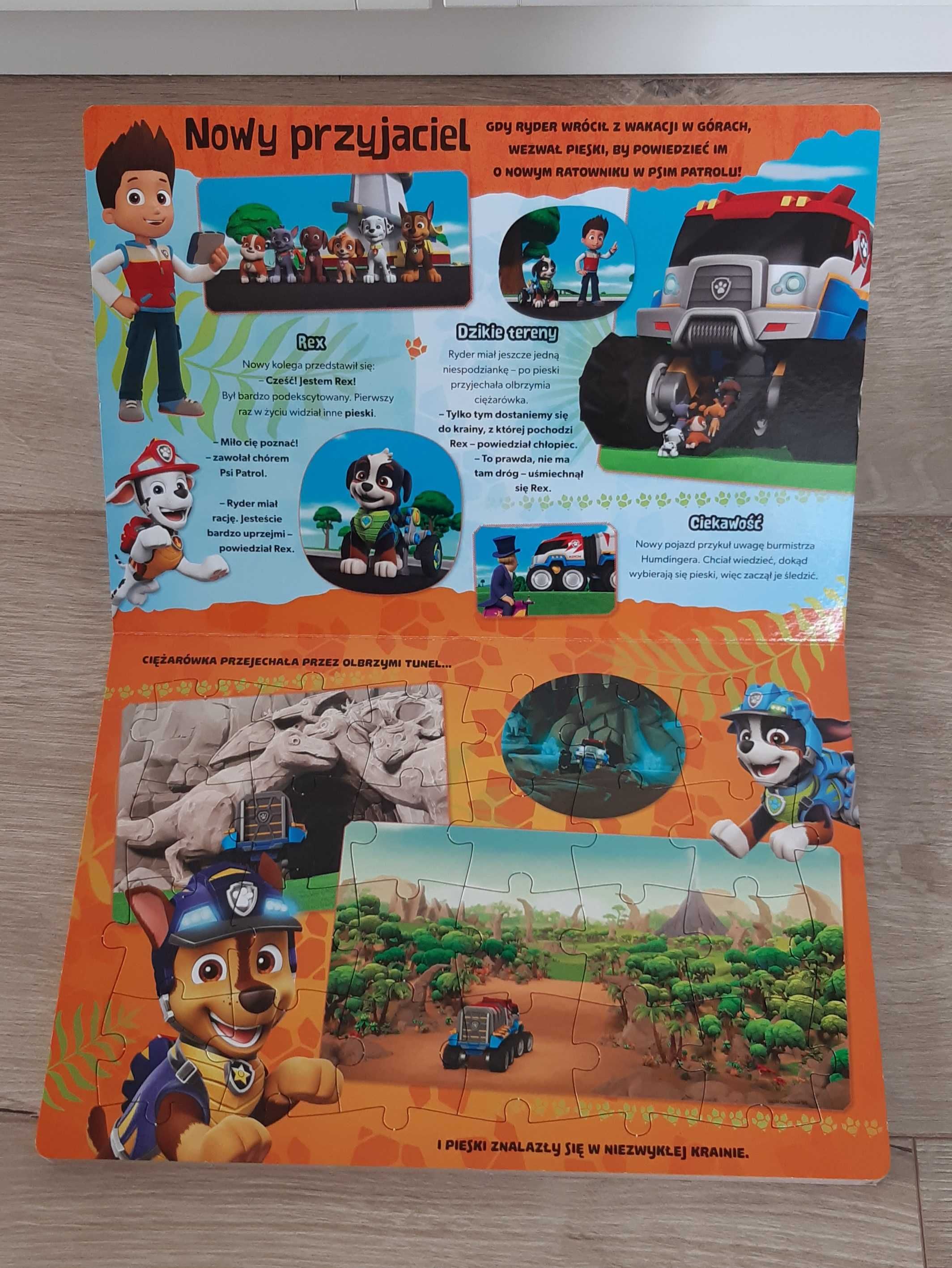 Puzzle PSI PATROL w książce "Spotkanie z DINOZAURAMI". Szablon