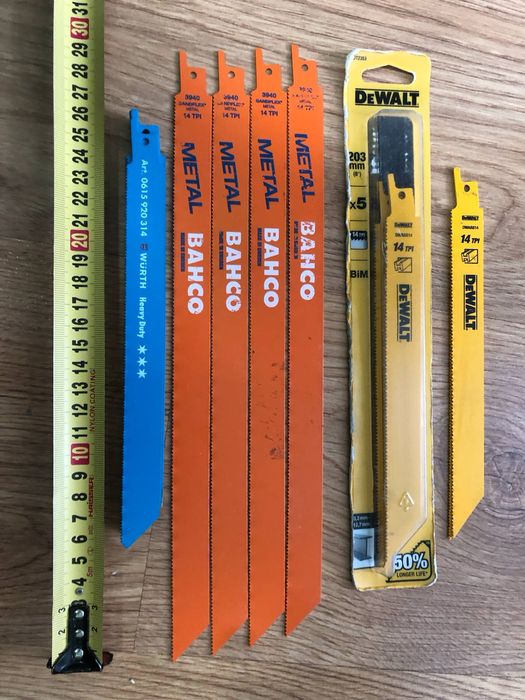 Ціна за штуку. Полотна до шабельної пили DeWalt,Milwaukee,Bahco,Wurth