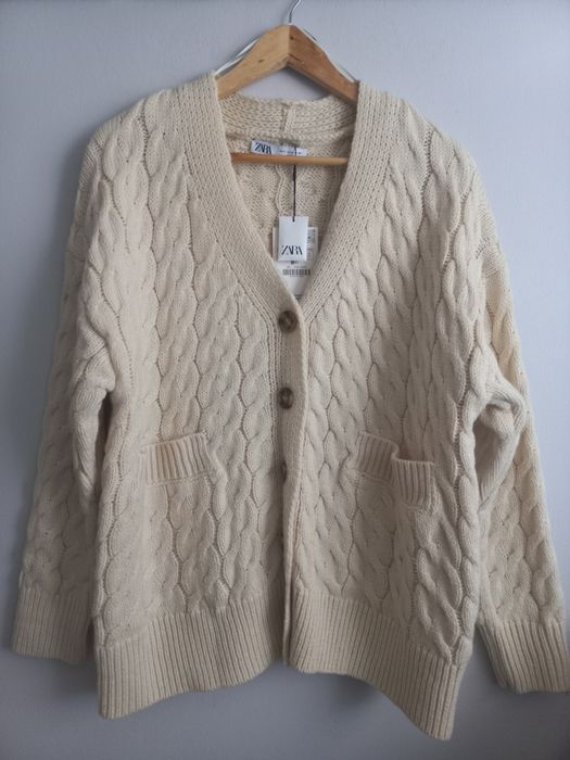 Zara gruby sweter kardigan wełniany r.S/M
