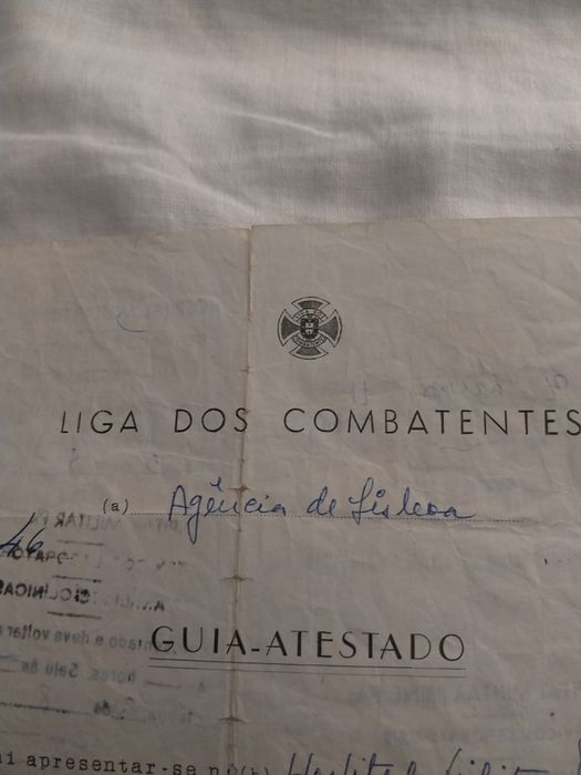 Liga dos combatentes -Guia atestado -combatente da Grande Guerra