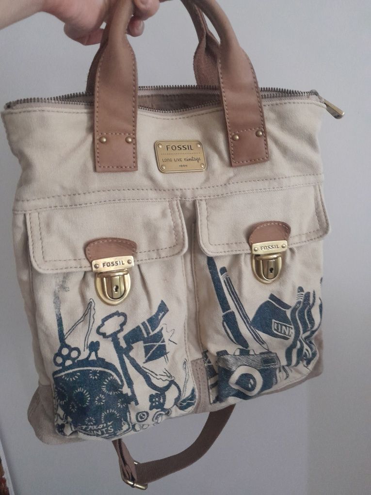 Сумка  Fossil . Хлопок+кожа+ замша
