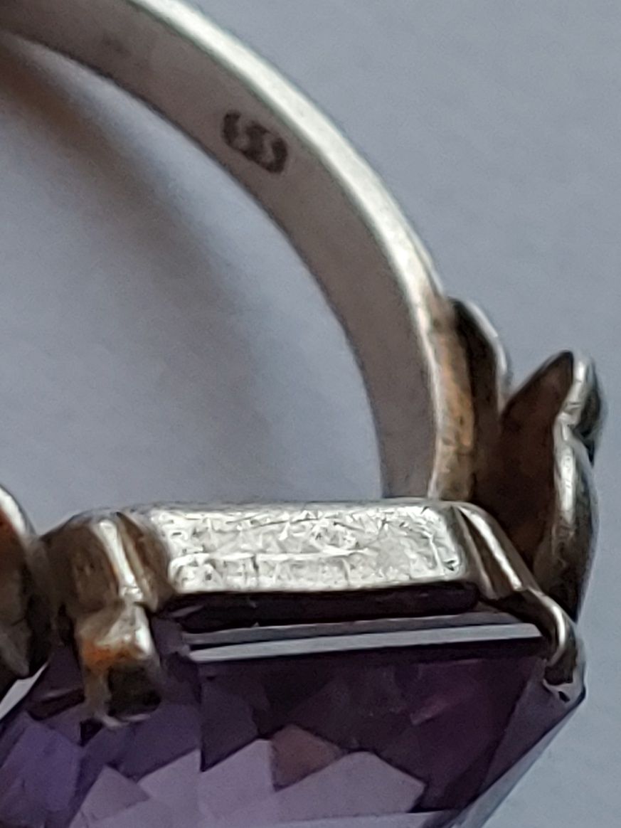 Stary srebrny pierścionek ametyst srebro 900 rękodzieło
