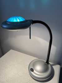 Lampka halogen na biurko  srebrna z niebieskim dodatkiem