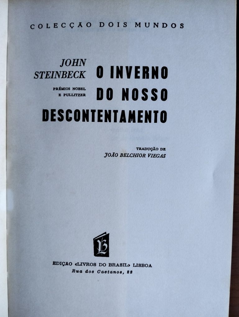 Livro O Inverno do Nosso Descontentamento - John Steinbeck 1962