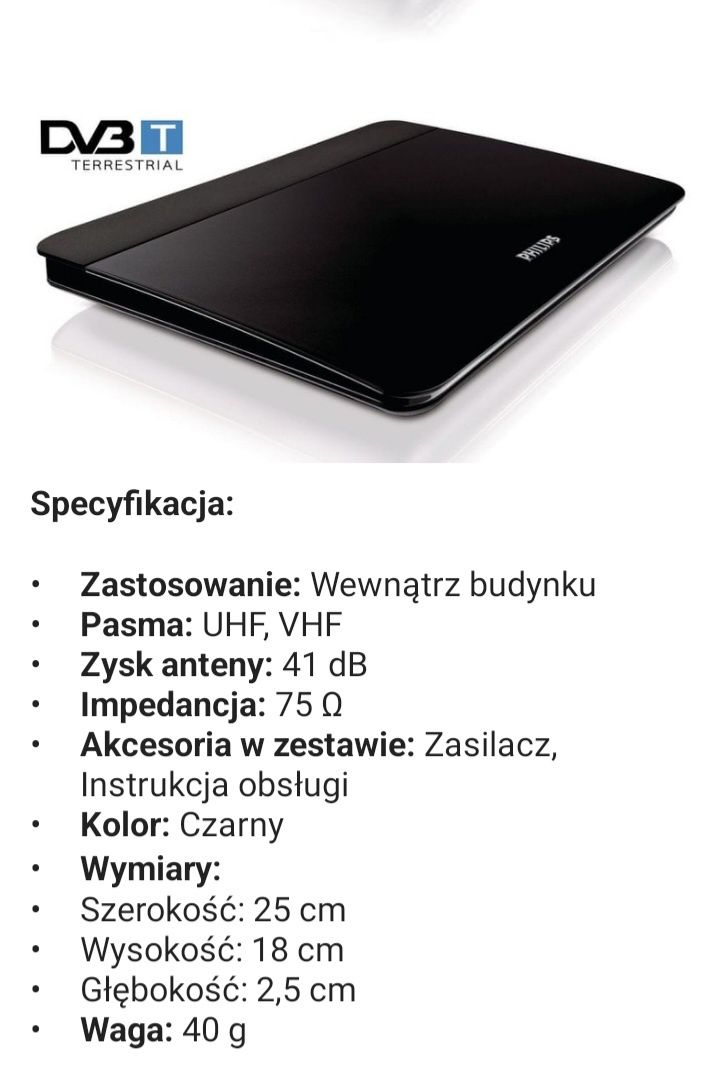 Cyfrowa wewnętrzna antena telewizyjna Philips