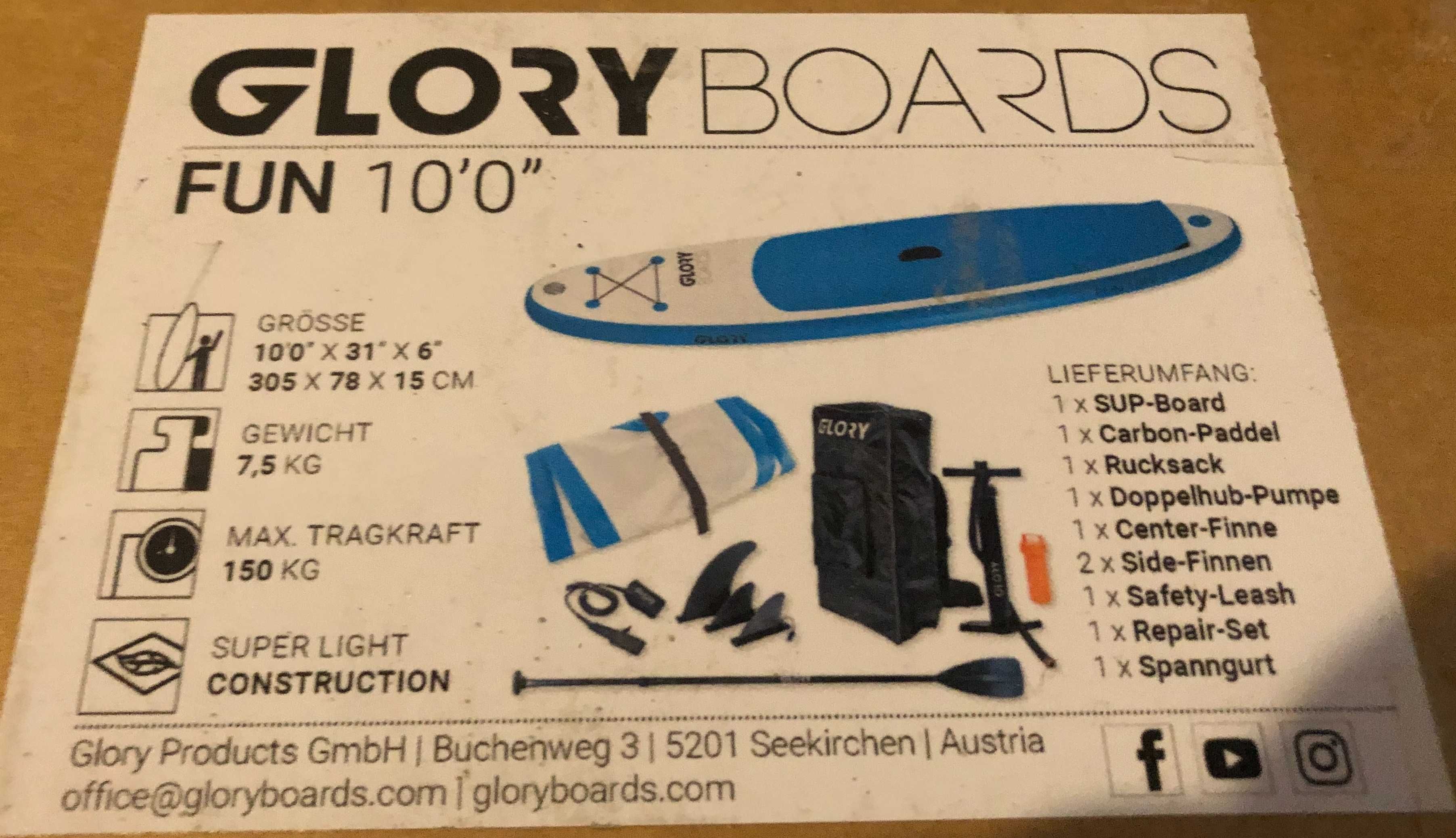 Deska Glory Boards FUN 10'0'' Allround Zestaw SUP z wiosłem Carbon