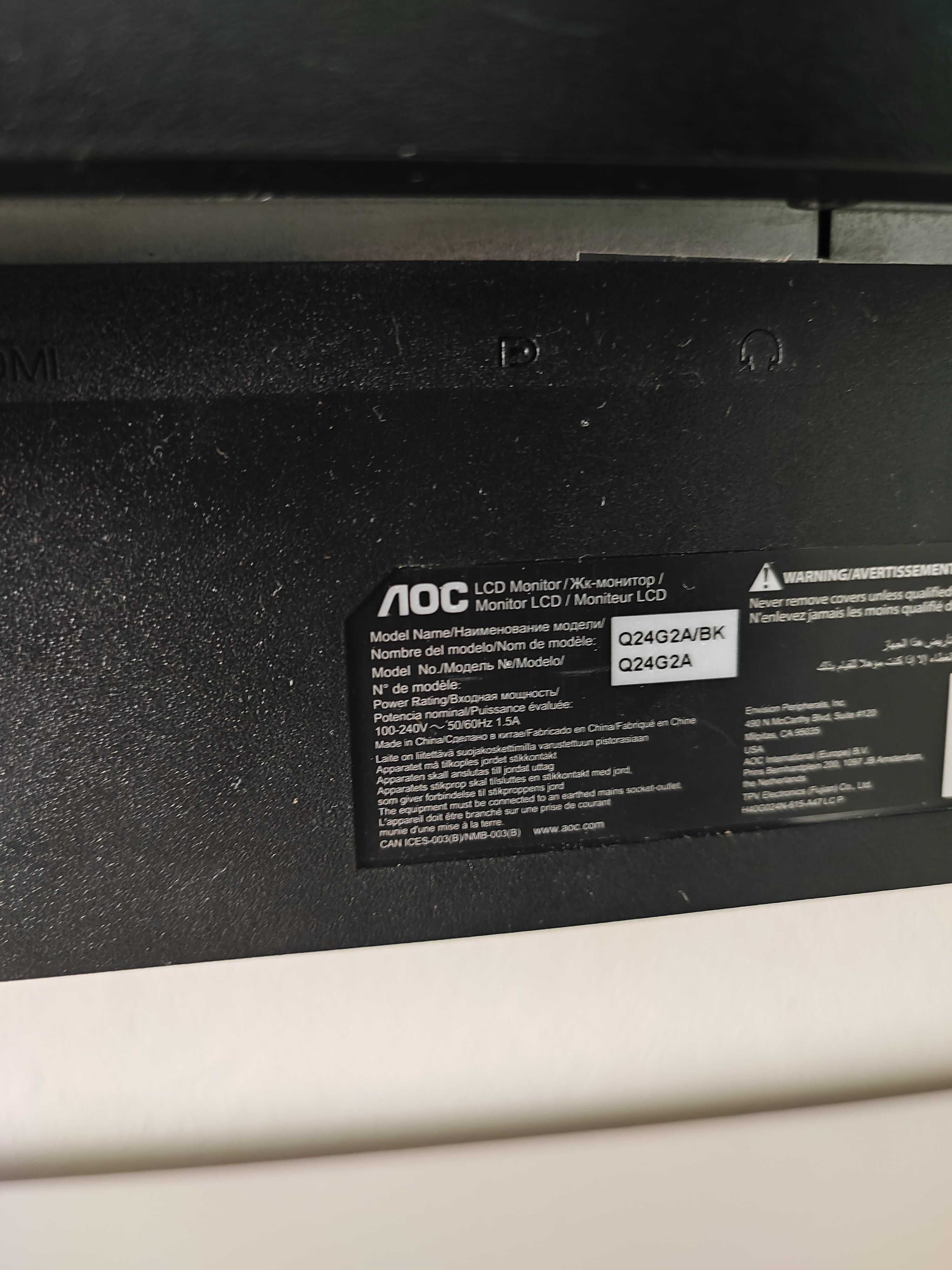 Monitor QHD AOC Q24G2A/BK 23.8 (1440p) (GARANTIA)