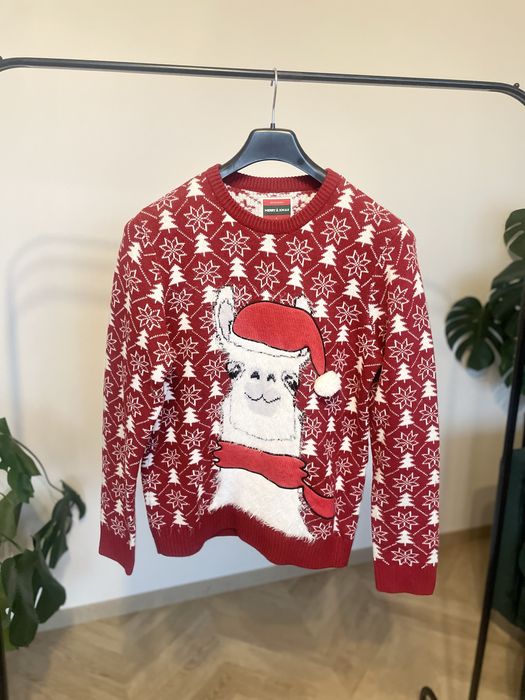 Czerwony męski sweter świąteczny z lamą Reserved L