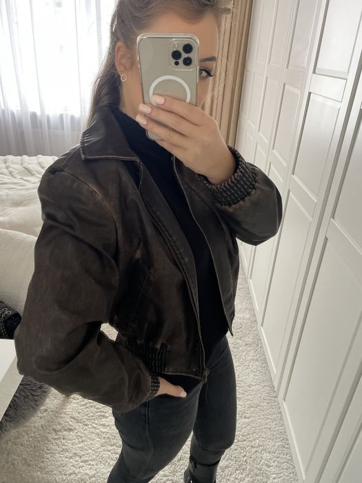 Kurtka bomberka brązowa postarzana H&M XS/34