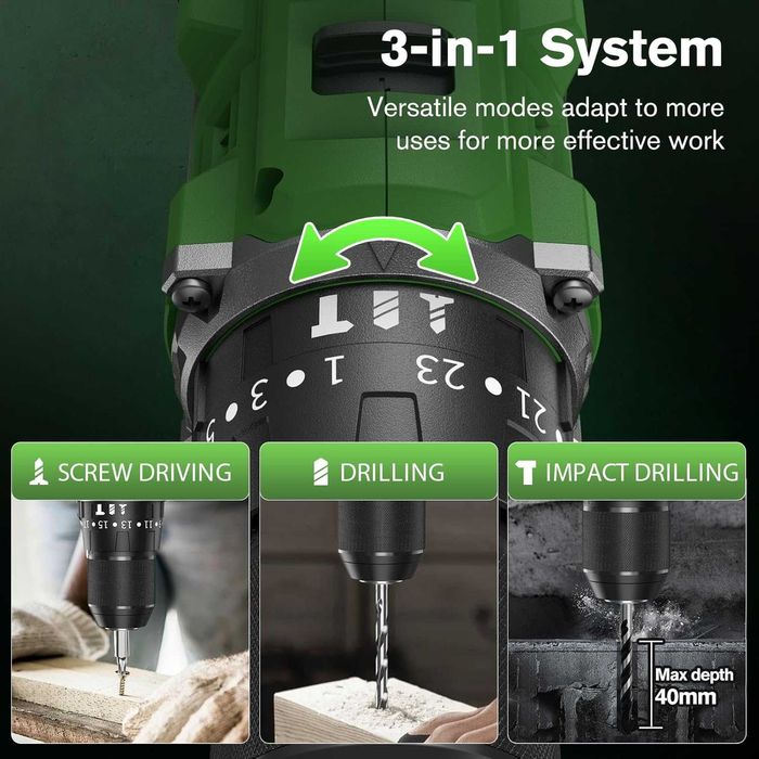 Ginour 21V Bezszczotkowa wkrętarka z 2 akumulatorami, 47 akcesoriów