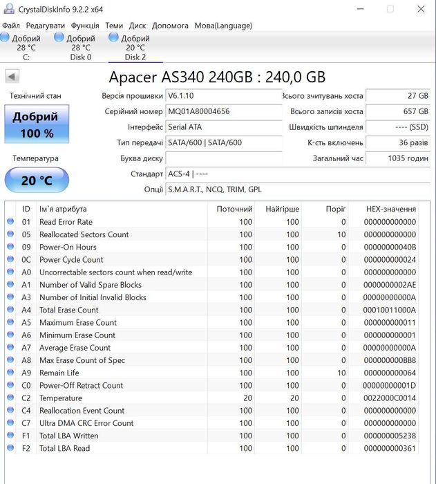 SSD диск 240GB Apacer PANTHER (SATA3 \ 2.5"). Trade-in