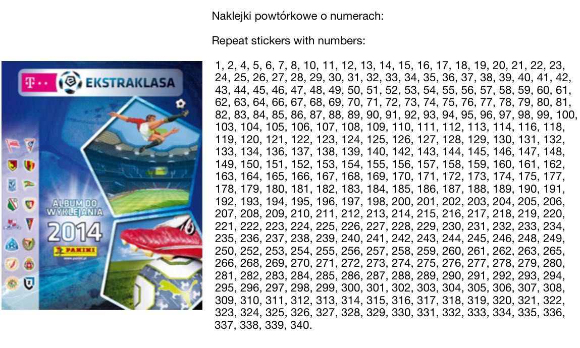 Ekstraklasa 2014 naklejki do wyklejania powtórki PANINI