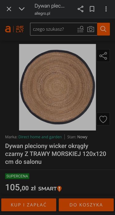 Dywan okrągły z trawy morskiej 120x120 cm