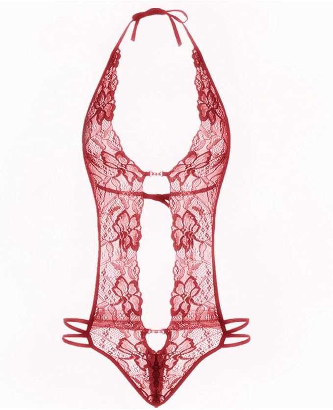 Czerwone koronkowe body seksowne stringi L 40