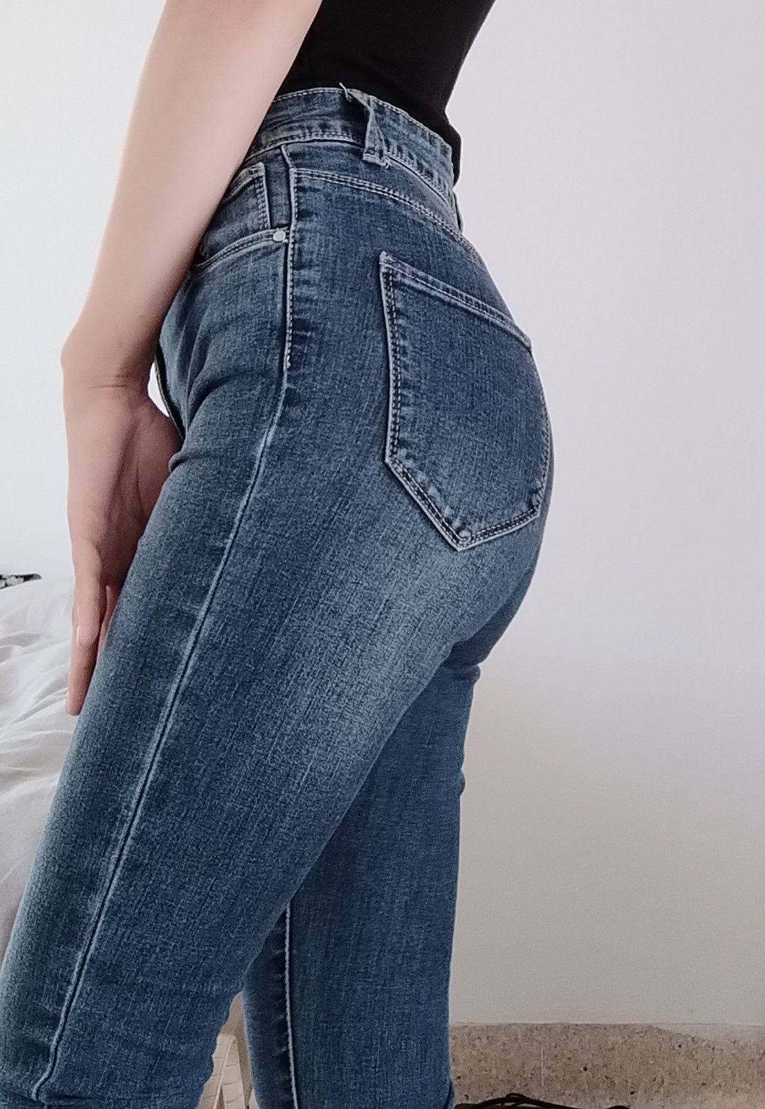 Skinny jeans rurki jeansy granat wysoki stan