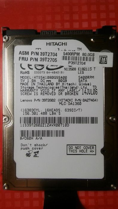 Disco SATA Hitachi 2.5" - 80Gb