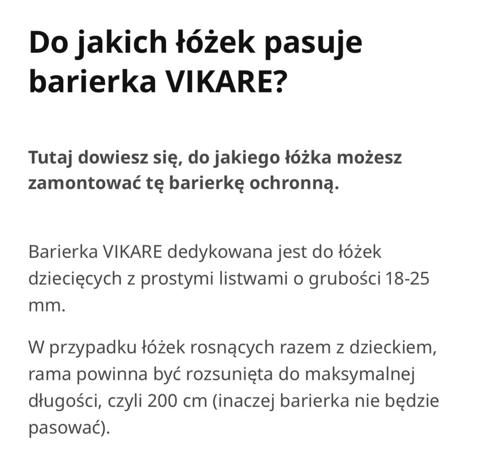 „Deska” Barierka Vikare Ikea (sama barierka bez uchwytów)