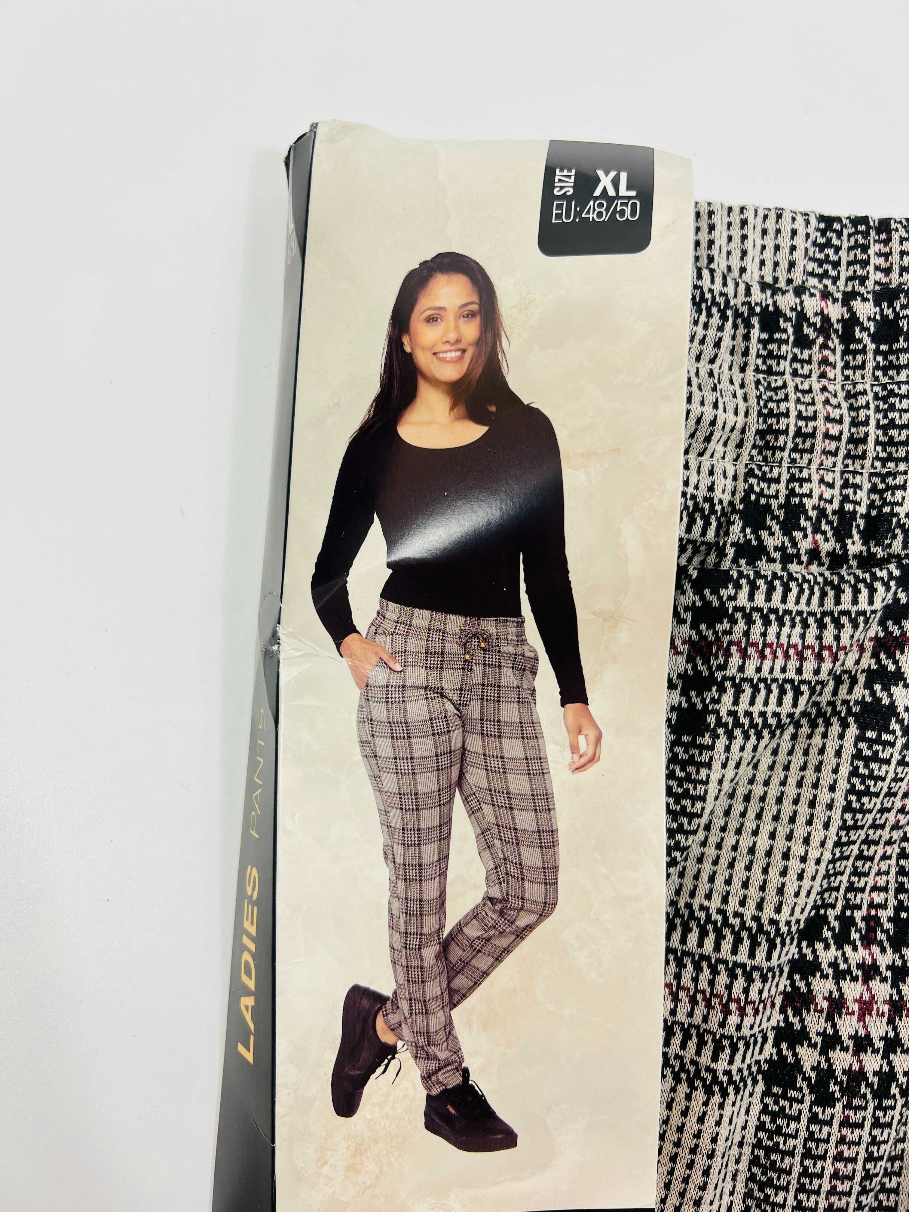 Damskie Stylowe Spodnie w Kratę Elegancja i Komfort Rozmiar XL