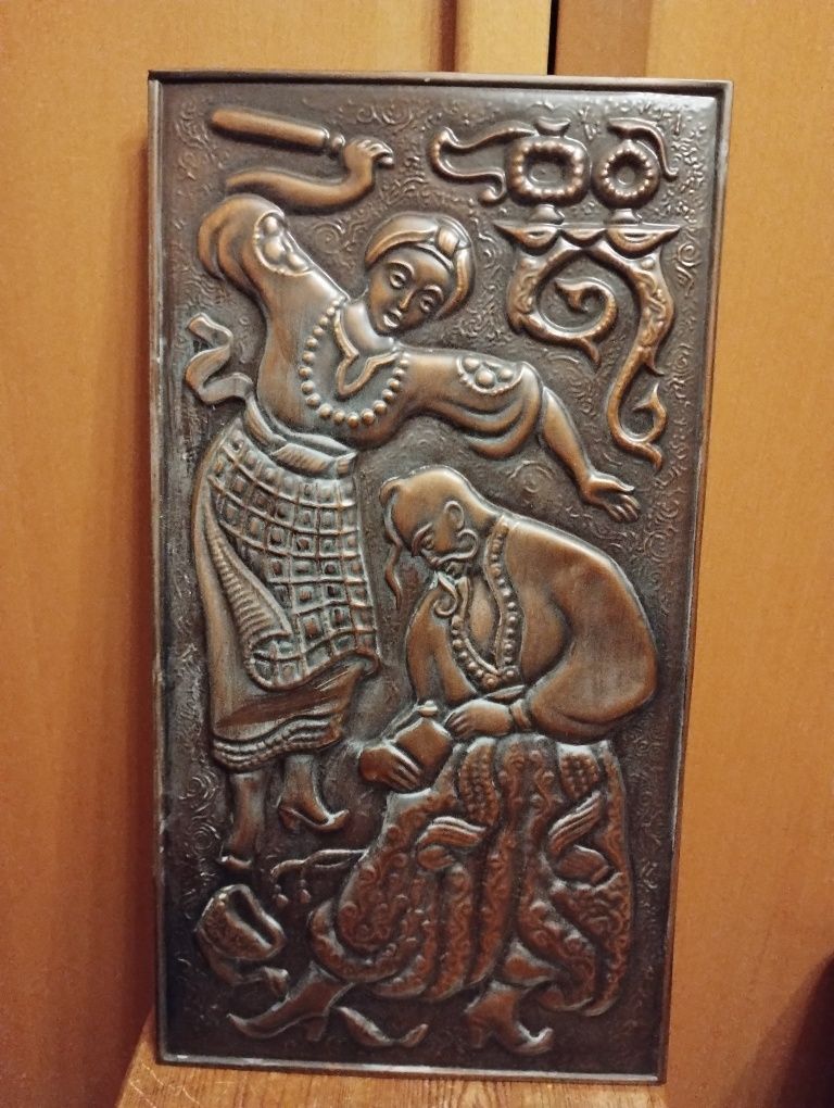 Obraz  wytłaczany na płycie metalowej sztych relief motyw kozacki  Vin