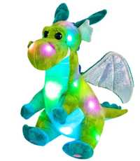 Peluche dinossauro verde 26cm só luz (não canta)