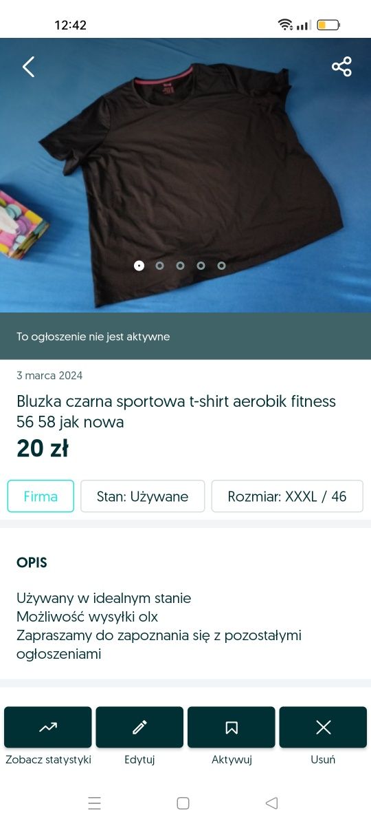 Czarna koszula sportowa crivit t-shirt 56 58 plus size stan idealny